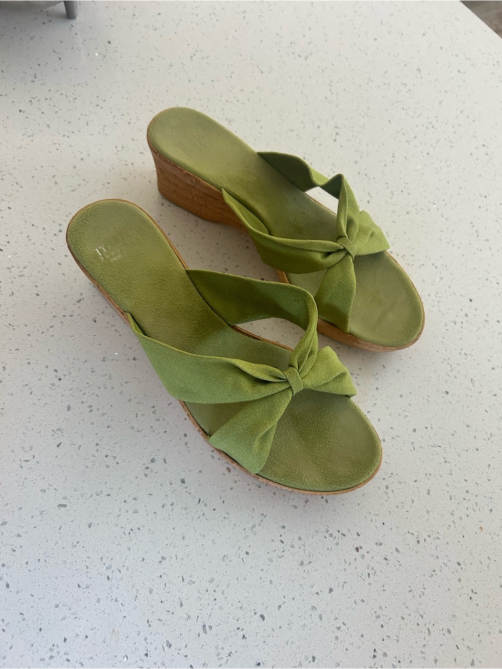 Green Knot Wedge Slide Sandals - Women